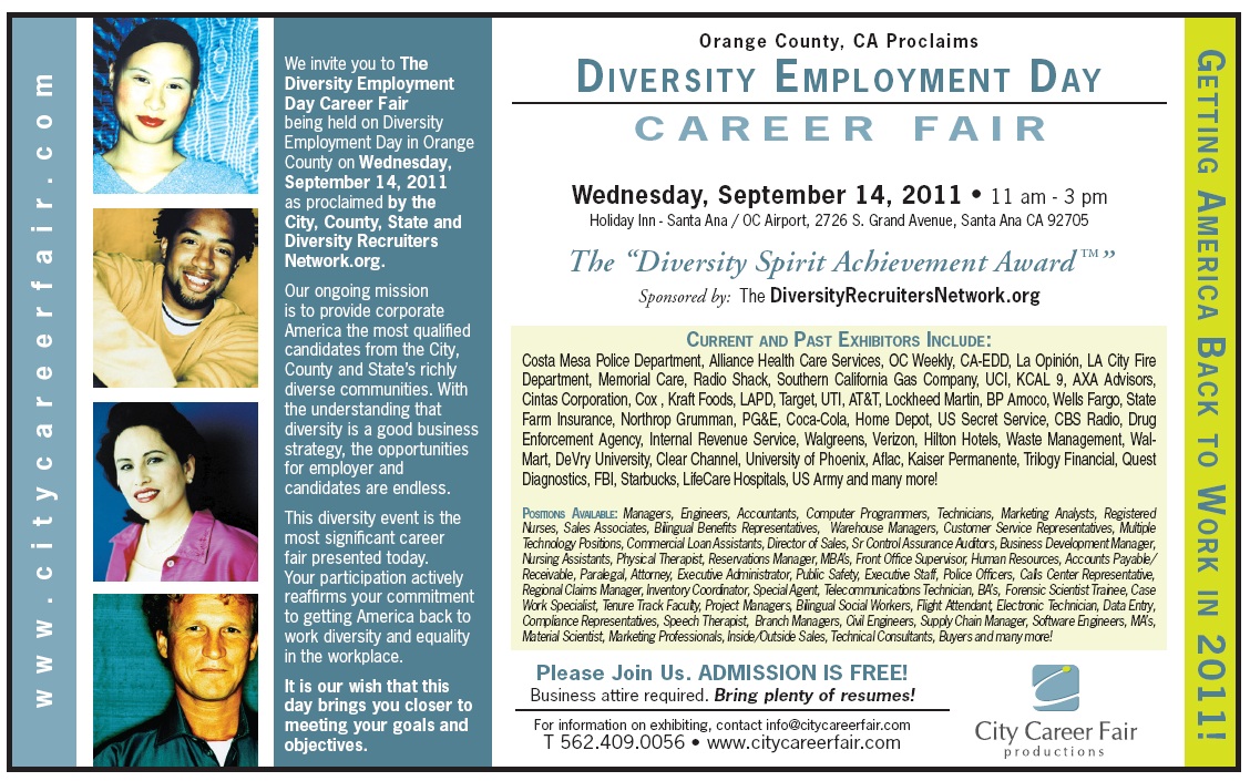 Orange County, California (CA) Proclaims Diversity Employment Day Career Fair - Wednesday, September 14, 2011 - Holiday Inn, Santa Ana, CA