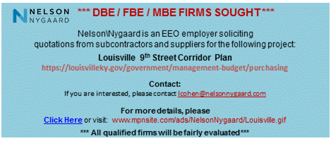 Nelson\Nygaard is an EEO employer soliciting quotations from subcontractors and suppliers for the Louisville 9th Street Corridor Plan