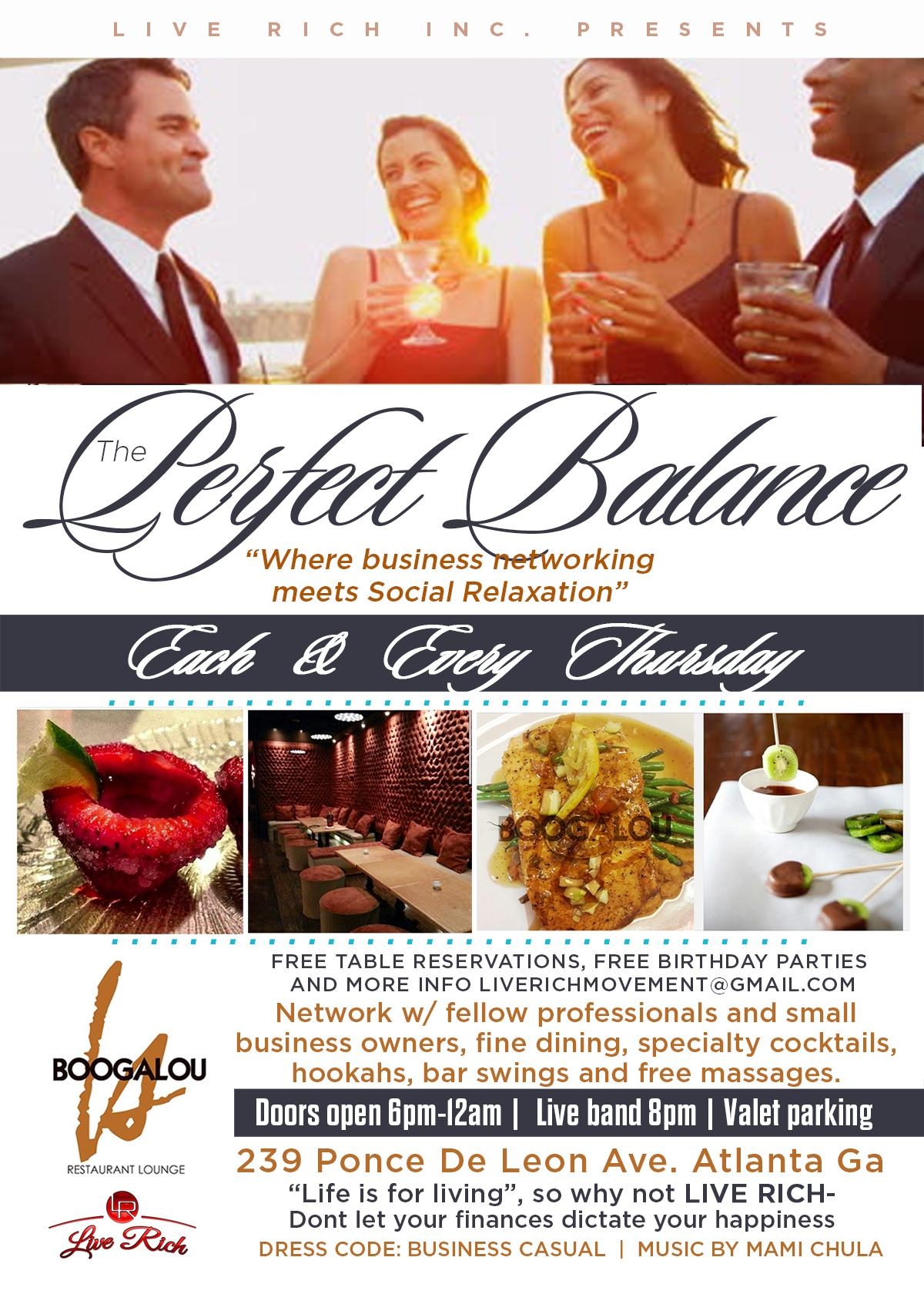 Every Thursday Boogalou Presents...The Perfect Balance: Live Band, Fine Dining, Networking, International DJ... | Boogalou Restaurant Lounge - Atlanta, GA 